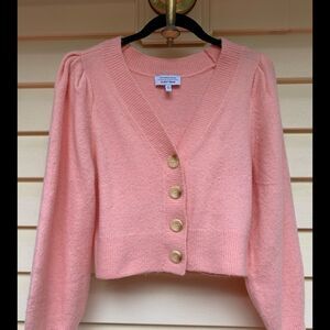 Atelier & Other Stories pink/light coral fluffy V neck sweater, front buttons, S